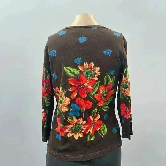 Vintage Y2K Top Size M Take Two Floral Beaded 3/4 Sleeve Short Boho Whimsy - Picture 2 of 9